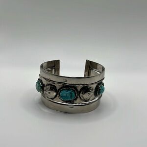 Vintage Egyptian Cuff Bracelet with Scarabs and Pharaohs
